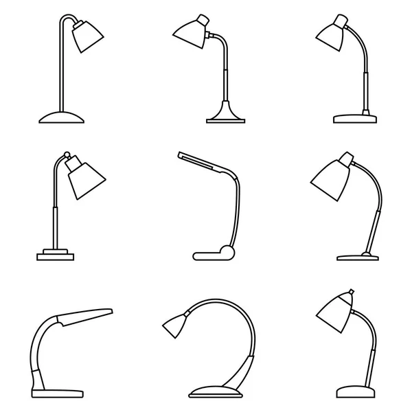 Schreibtischlampe Icon Set vorhanden. Vektor dünne Linie — Stockvektor