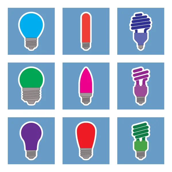 Set Colored Light Bulbs Icons Vector Illustration Lighting Equipment — Stock Vector