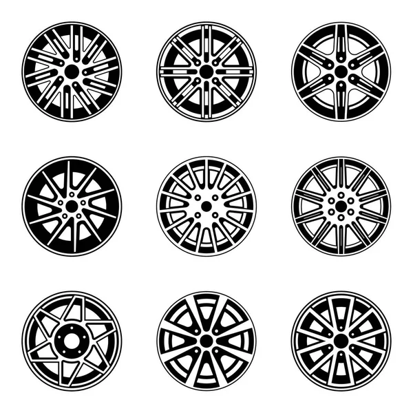 Autorad und Felgensymbolset. flacher Vektor — Stockvektor