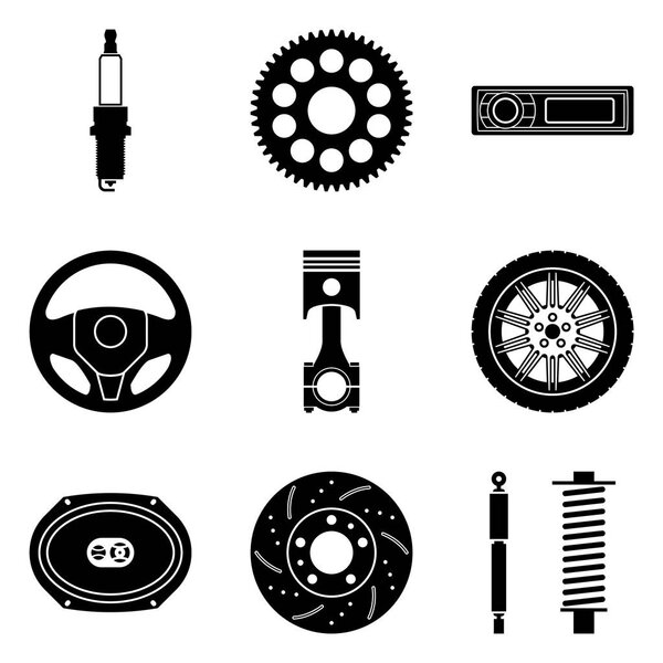 Комплект автомобильного оборудования для технического обслуживания. Плоский вектор
