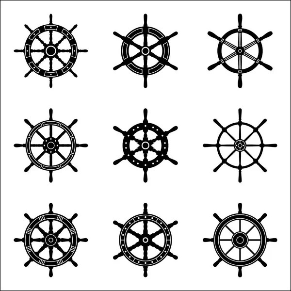 Schiffslenkradsatz. schwarzer Vektor auf weißem Hintergrund — Stockvektor