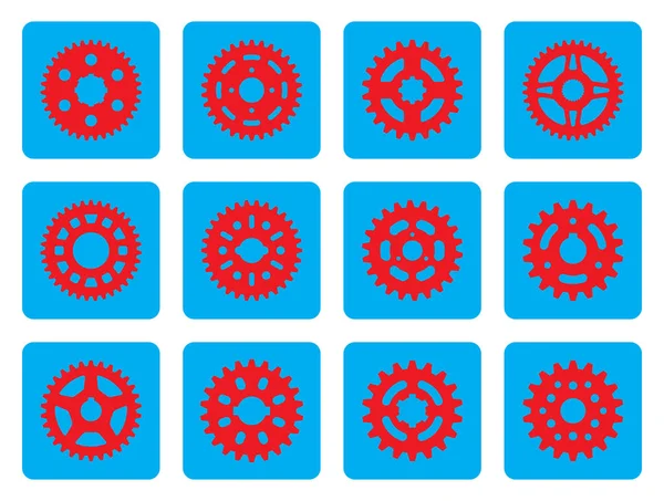 Set of sprocket wheel icons. Machine parts. Flat vector — Stock Vector