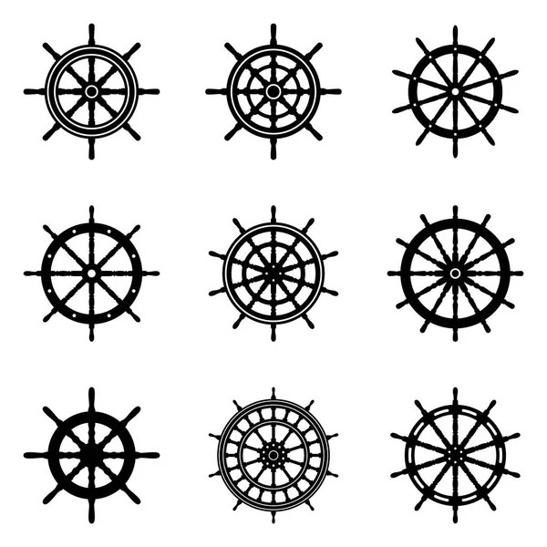Conjunto de ícones de roda de navio. Vetor silhueta —  Vetores de Stock