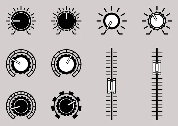 Pomo y ecualizador deslizante. Control de mezcla. Vector plano — Vector de stock