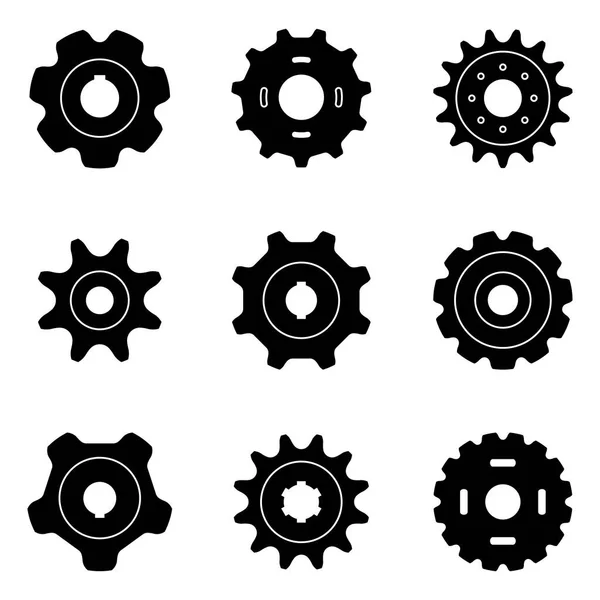 Rueda dentada para cadenas transportadoras. Iconos de silueta sobre fondo blanco — Vector de stock