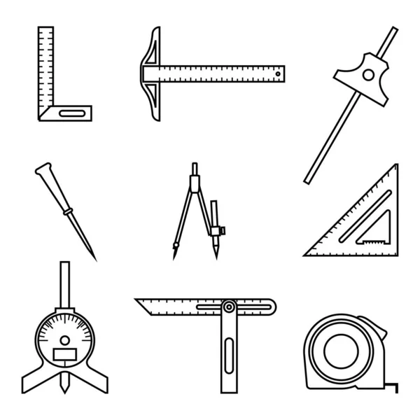 Conjunto de ferramentas de medição. Ícones planos. Vetor de linha fina —  Vetores de Stock