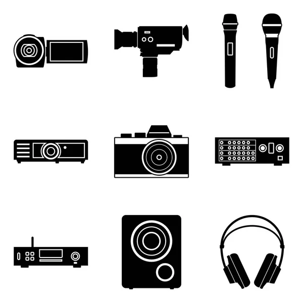 Audio and visual icons set. Silhouette vector — Stock Vector