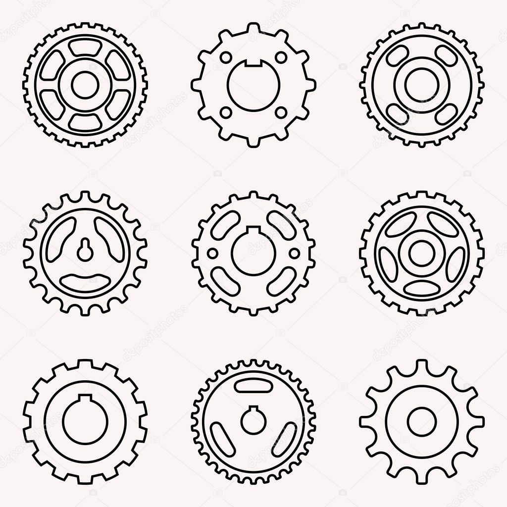 Various kinds of timing pulley. Vector illustration