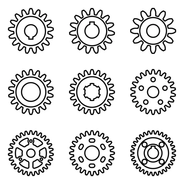 Engrenages Avec Nombre Différent Dents Icônes Ligne Mince — Image vectorielle