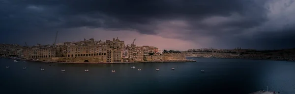 Det Tre Städerna Området Grand Harbour Andra Två Cospicua Och — Stockfoto