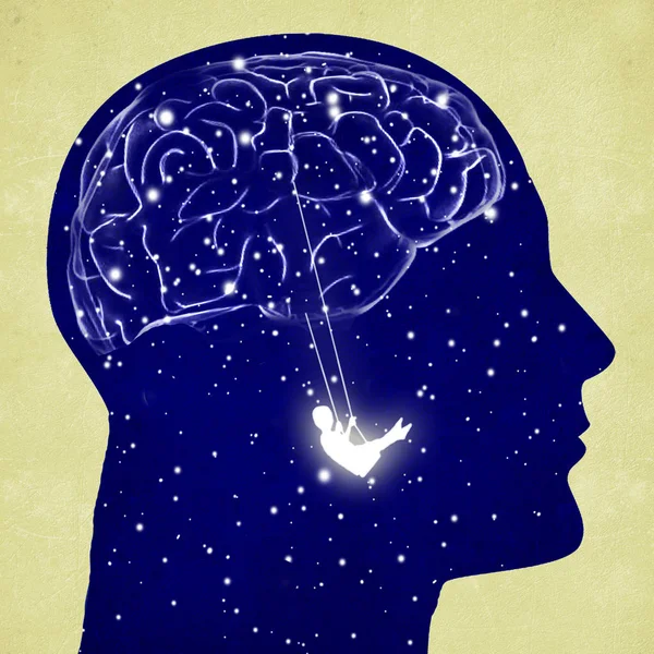 Head silhouette with brain and swing — Stock Photo, Image