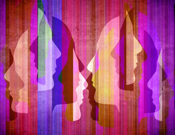 Colored abstact background with human Silhouette Profiles Stock Image