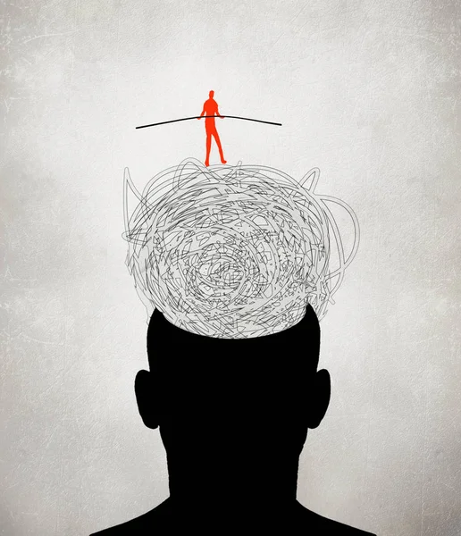 Equilibrist walking on muddled thoughts digital illustration Stock Image