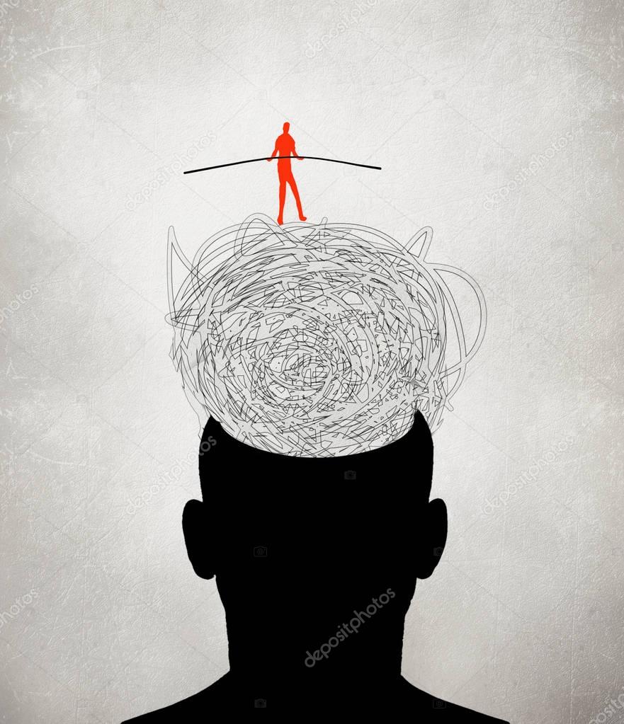 equilibrist walking on muddled thoughts digital illustration