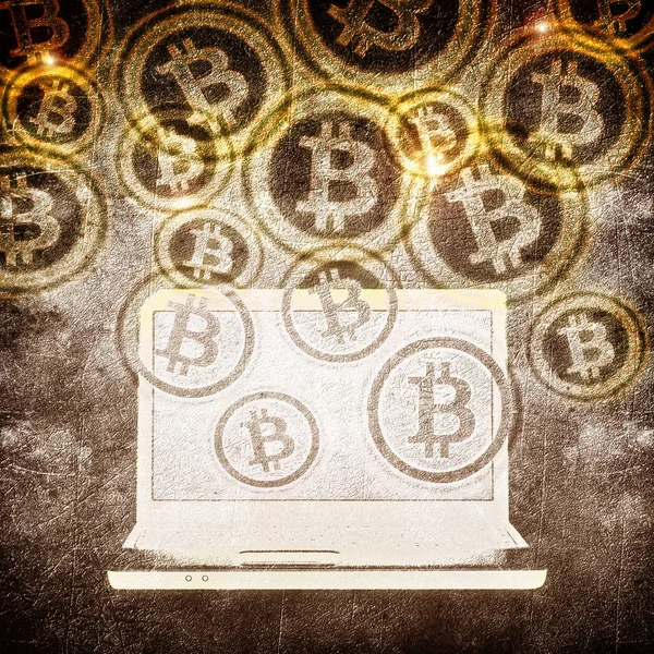 Laptop e bitcoin símbolo ilustração digital — Fotografia de Stock