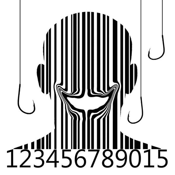 Barcode Mann Smilin mit Angelhaken — Stockfoto