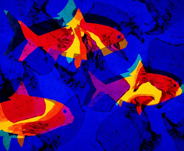 Digitale Illustration von Fisch und Plastiktüten — Stockfoto