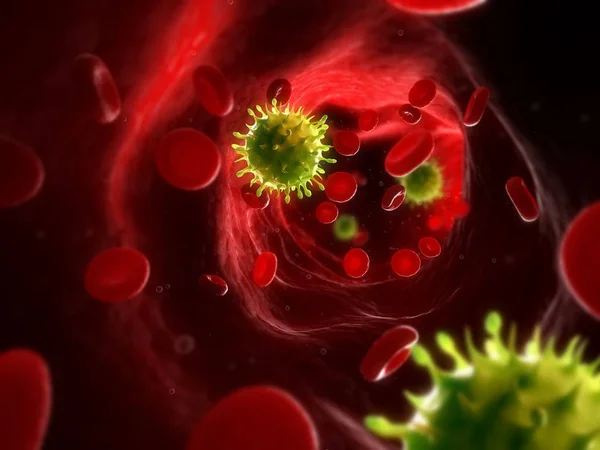 Particelle virali che si diffondono attraverso il flusso sanguigno — Foto Stock