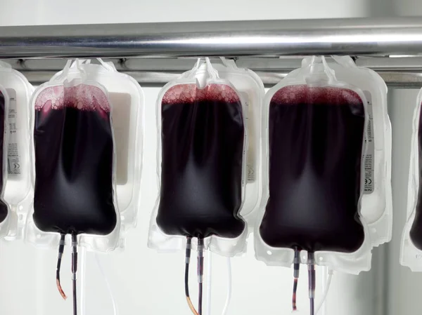 Het Bloed Van Donor Bloedzakjes Close — Stockfoto