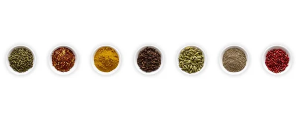 Dried Spices Small Bowls Overhead View — Stock Photo, Image