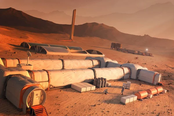 Illustration Future Habitat Mars Scene Can Seen Living Quarters Astronauts — Stock Photo, Image