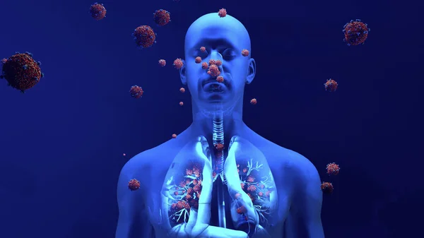冠状病毒颗粒进入人类肺的概念图解 — 图库照片
