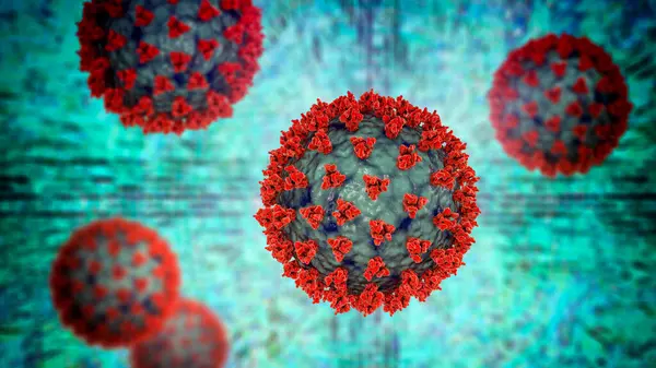 Covid Koronaviruksen Hiukkaset Tietokoneen Kuvitus — kuvapankkivalokuva