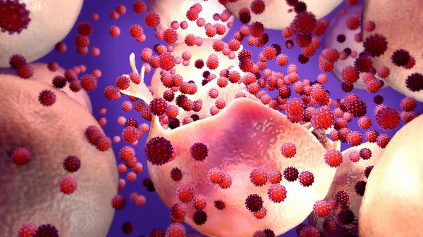 Ілюстрація Частинок Коронавірусу Sars Cov Які Вивільняються Інфікованої Клітини — стокове фото