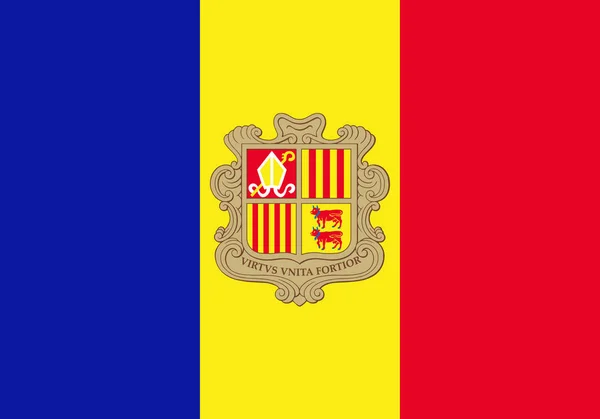 Andorra bayrağı. Vektör. Doğru boyutları, öğe oranlarını ve renkler. — Stok Vektör