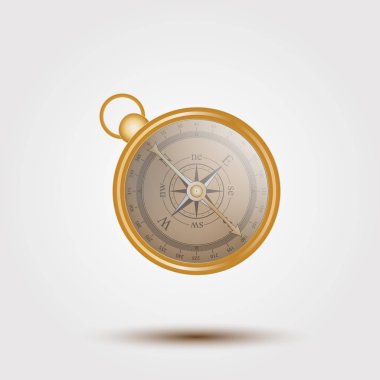 Antika retro tarzı metal pusula izole, vektör çizim.
