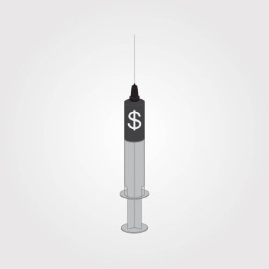 Nakit enjeksiyonu şırınga Doları sembolleri ile. Beyaz arka plan üzerinde izole vektör çizim.