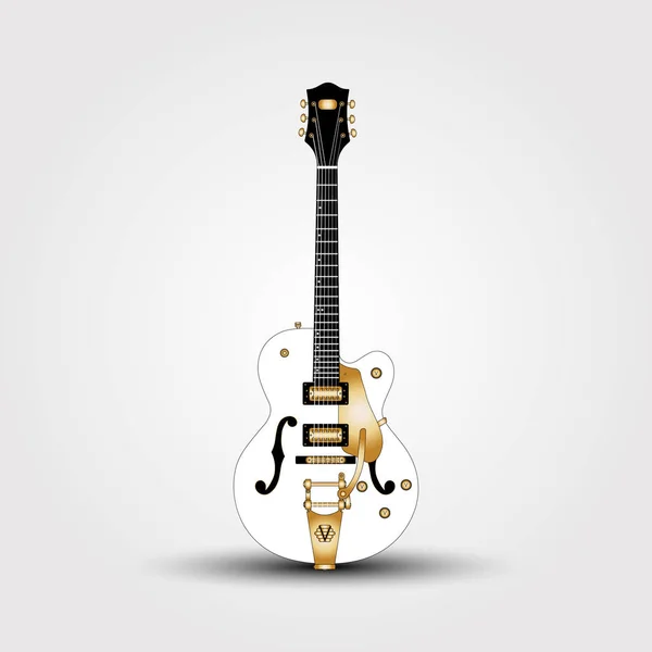 Chitarra bianca. Bella chitarra semi-acustica con due pickup bianchi . — Vettoriale Stock