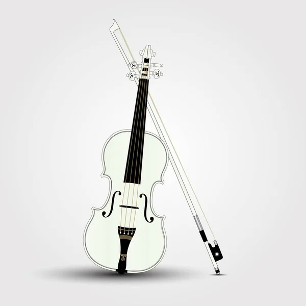 白色的小提琴和弓与阴影 — 图库矢量图片