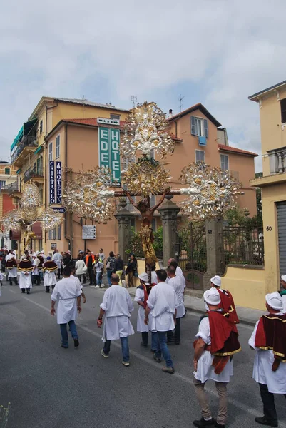 Town Festival Procession Catholic Christian Faith Each Brotherhood Carries Hand — Stock Photo, Image