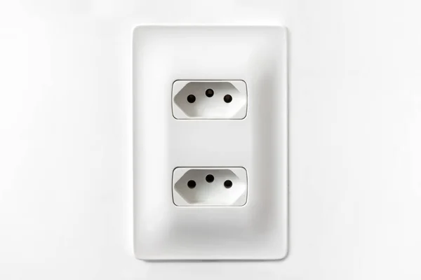 Double plug socket on the wall isolated on background — Stock Photo, Image