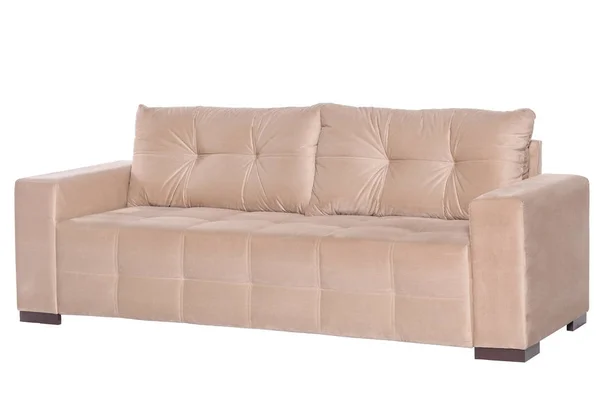 Modern bézs bőr kanapé kanapé elszigetelt — Stock Fotó