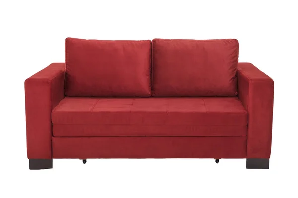 Sofa kanapa nowoczesny zamsz czerwony na białym tle — Zdjęcie stockowe