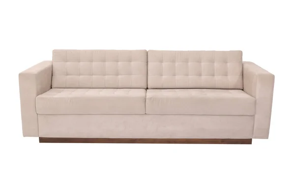 Nowoczesne zamszowe beżowe kanapy kanapa na białym tle — Zdjęcie stockowe