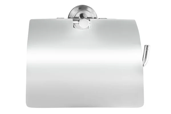 Рулон білого туалетного паперу, що звисає на хромованій гільзі туалету — стокове фото