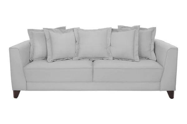 Três assentos sofá aconchegante isolado em branco — Fotografia de Stock