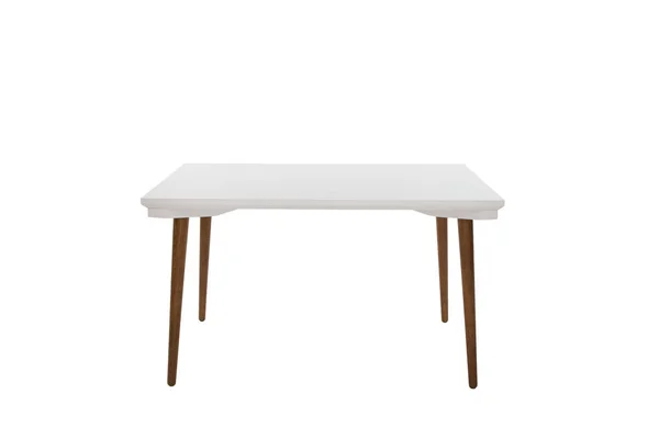 Moderner Holztisch auf weißem Hintergrund. — Stockfoto