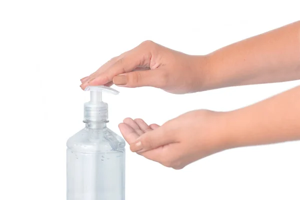 Using Alcohol Gel Clean Wash Hand Sanitizer Virus Bacteria Dirty — Stock Photo, Image