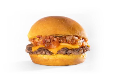 Beyaz arka planda izole edilmiş taze lezzetli burger.