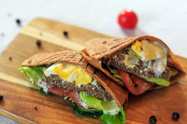 Two Delicious Crispy Sandwiches Pita Bread — Stock Photo, Image