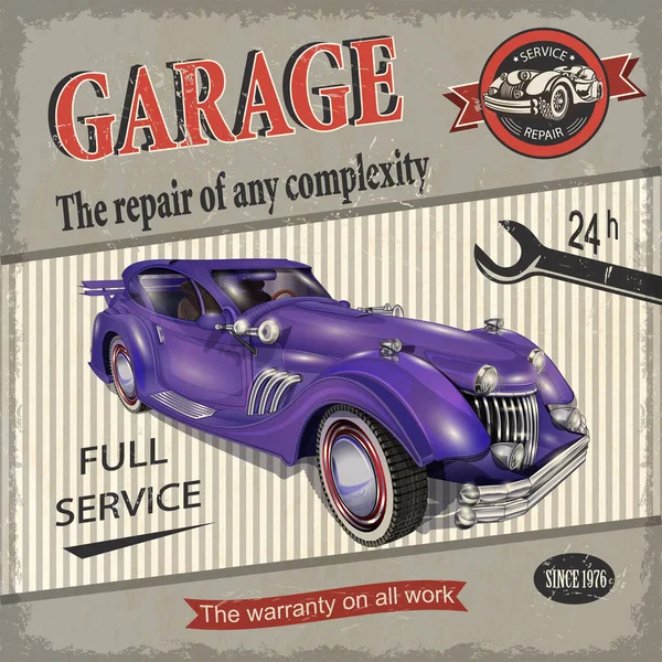 Vintage garagem retro cartaz —  Vetores de Stock