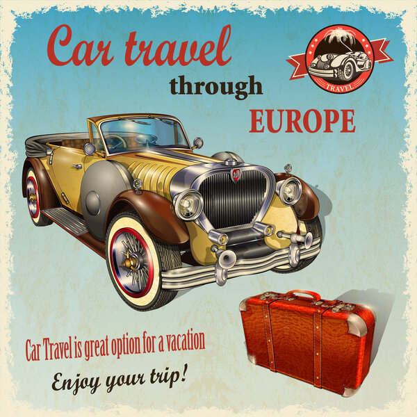 Car travel retro poster