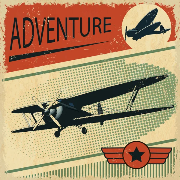 Biplane retro affisch — Stock vektor