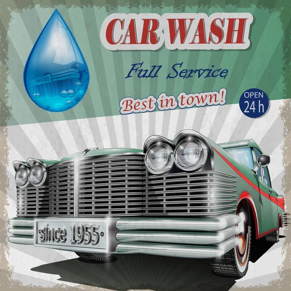 Car wash retro affiche — Stockvector