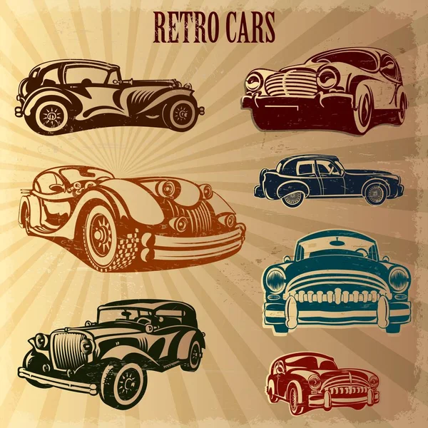 Conjuntos de coches retro silueta — Vector de stock