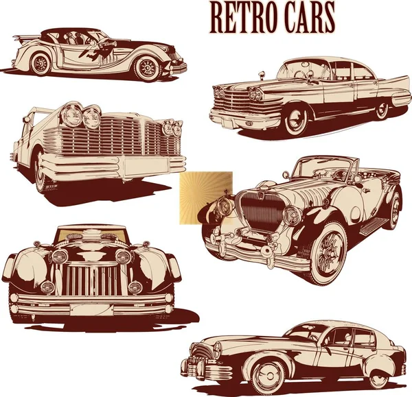 Conjuntos de carros retro silhueta —  Vetores de Stock